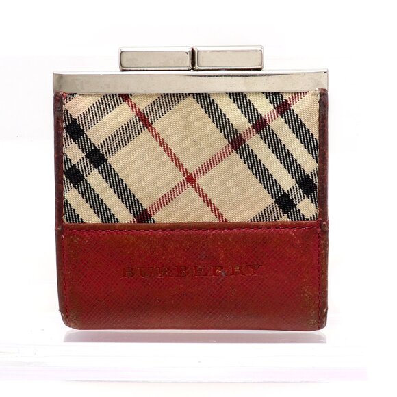 Burberry Vintage Coin Wallet Brown Leather & Nova Check – Classic Frame Closure - Picture 1 of 5